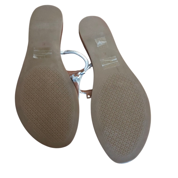 Tory Burch Silver Metallic Leather Strap T Logo Thong 7.5 - Picture 11 of 16